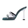 thumbnail image 1 of XYD Women Rhinestones Square Open Toe Stiletto High Heel Slipper Sandals Slip On Mules Summer Dressy Shoes Size 7 Teal, 1 of 4