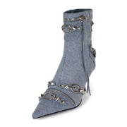 XYD Women Rivets Studded Ankle Boots Pointed Toe Kitten Low Heels Zipped Short Booties Dress Club Shoes Size 5 Dusty Blue Denim