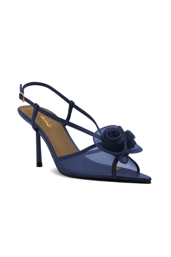 Women Rose Mesh Slingback Pumps Peep Toe Thin High Heel Sandals Elegant Evening Dinner Prom Shoes Size 9 Blue