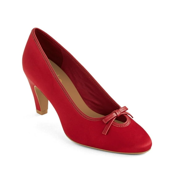 XYD Women Round Closed Toe Bowknot Pumps Mid Kitten Heels Elegant Party Work All Weather Shoes Size 5.5 Red