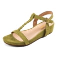 thumbnail image 1 of XYD Women Round Open Toe T-Strap Platform Wedge Low Heel Sandals Ankle Strap Buckled Dress Casual Shoes Size 12.5 Olive, 1 of 4