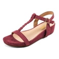 thumbnail image 1 of XYD Women Round Open Toe T-Strap Platform Wedge Low Heel Sandals Ankle Strap Buckled Dress Casual Shoes Size 14.5 Wine Red, 1 of 4