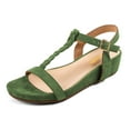 thumbnail image 1 of XYD Women Round Open Toe T-Strap Platform Wedge Low Heel Sandals Ankle Strap Buckled Dress Casual Shoes Size 7 Green, 1 of 4