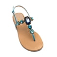 thumbnail image 1 of XYD Women Round Open Toe Thong Sandals Buckled Strappy Crystal Studded Flats Summer Vacation Beach Shoes Size 14.5 Blue, 1 of 4