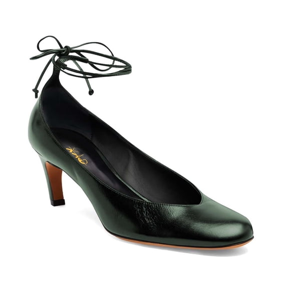 XYD Women Round Toe Pumps Slender Ankle Strap Self-tie Kitten Low Heel Ballroom Party Cute Retro Leather Shoes Size 11.5 Dark Green