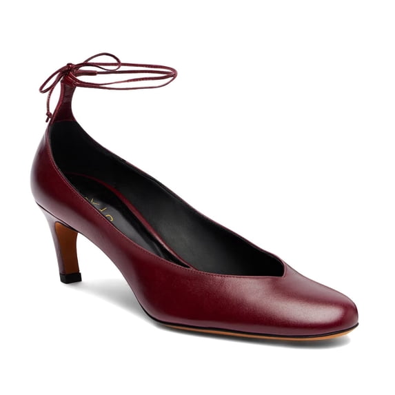 XYD Women Round Toe Pumps Slender Ankle Strap Self-tie Kitten Low Heel Ballroom Party Cute Retro Leather Shoes Size 5 Red