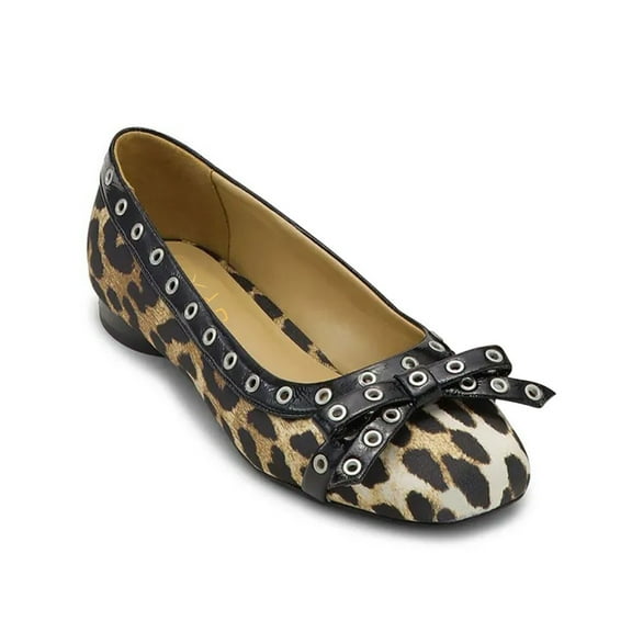 XYD Women Rounded Square Toe Ballet Flats Metal Studs Bowknot Daily Work Comfy Slip-ons Shoes Size 15.5 Leopard