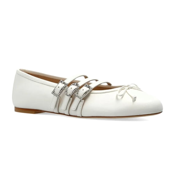 XYD Women Rounded Toe Cute Bow Ballet Flats Multi Straps Crystal Buckles Slip-on Daily Comfy Shoes Size 14 White