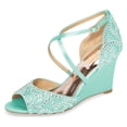 thumbnail image 1 of XYD Women Sandals Peep Toe Crisscross Strap Rhinestones Studs Wedge High Heel Wedding Party Dress Shoes Size 10 Turquoise, 1 of 4