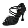 thumbnail image 1 of XYD Women Sandals Sparkling Rhinestones Buckle Strappy D'Orsay Mid Heels Open Toe Bridal Evening Fancy Shoes Size 10 Black, 1 of 4