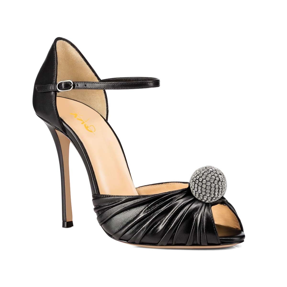 XYD Women Sexy Peep Toe D'Orsay Pleats High Heel Pumps Ankle Strap