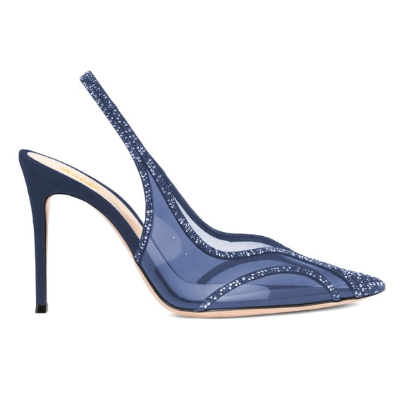 XYD Women Sexy Pointed Toe Crystal Transparent Pumps Stiletto High Heel Slingback Sandals Evening Party Shoes Size 12 Blue