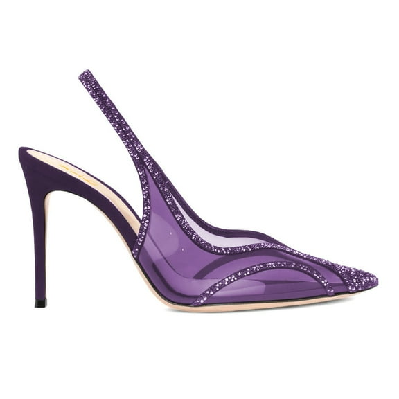 XYD Women Sexy Pointed Toe Crystal Transparent Pumps Stiletto High Heel Slingback Sandals Evening Party Shoes Size 6 Purple