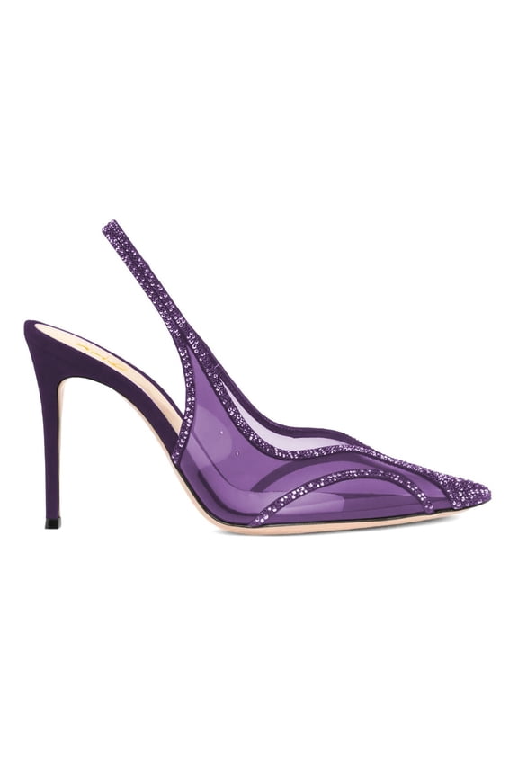 Women Sexy Pointed Toe Crystal Transparent Pumps Stiletto High Heel Slingback Sandals Evening Party Shoes Size 8.5 Purple