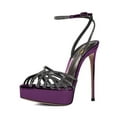 thumbnail image 1 of XYD Women Sexy Rhinestone Caged Peep Toe Ankle Strap Sandals Stilettos Platform High Heel Pumps Fashion Shoes Size 10.5 Purple, 1 of 4
