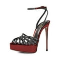 thumbnail image 1 of XYD Women Sexy Rhinestone Caged Peep Toe Ankle Strap Sandals Stilettos Platform High Heel Pumps Fashion Shoes Size 7 Red, 1 of 4