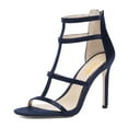 thumbnail image 1 of XYD Women Sexy Rhinestones Strappy Cutout Sandals Stiletto High Heel Open Square Toe Back Zipper Party Dressy Shoes Size 7 Navy, 1 of 4