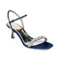 thumbnail image 1 of XYD Women Shiny Rhinestone Studded Mid Heels Open Square Toe Ankle Strap Sandals Fashion Party Prom Bridal Shoes Size 11 Navy, 1 of 4