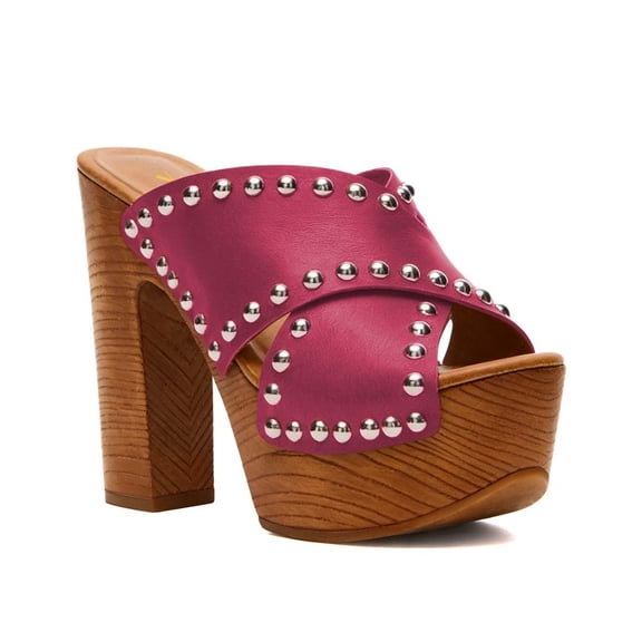 XYD Women Slip-on Clog Mules Crossover Strap Studded Open Toe Slide Sandals Platform Block Heels Party Fashion Shoes Size 8.5 Purple
