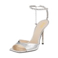 thumbnail image 1 of XYD Women Sparkle Crystal Stiletto Heels Sandals Ankle Strap Square Open Toe Wedding Dress Pumps Shoes Size 8.5 Silver, 1 of 4