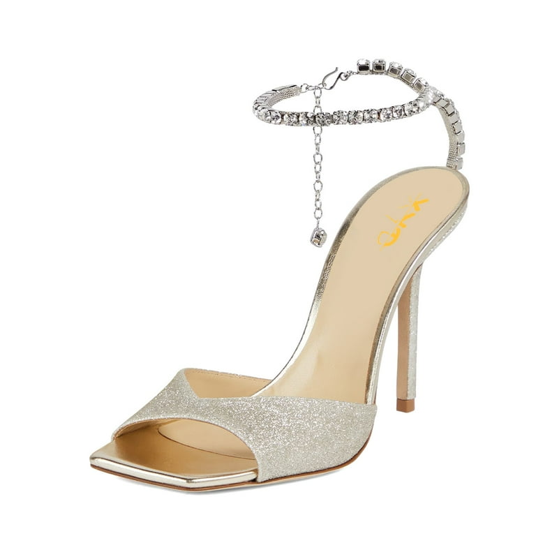 XYD Women Sparkle Crystal Stiletto Heels Sandals Ankle Strap