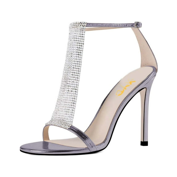 XYD Women Sparkle Rhinestones Open Toe T-Bar Stiletto High Heel Ankle Strap Buckled Cocktail Party Shoes Size 6 Lavender