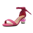 thumbnail image 1 of XYD Women Sparkling Open Toe Tie Up Ankle Strap Sandals Crystal Block Short Heel Wedding Prom Shoes Size 14 Deep Pink, 1 of 4