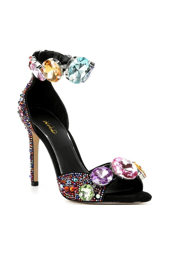 Women Sparkly Diamond Open Round Toe Sandals Back Zipper Stiletto High Heels Blinging Prom Wedding Shoes Size 11 Multicolor