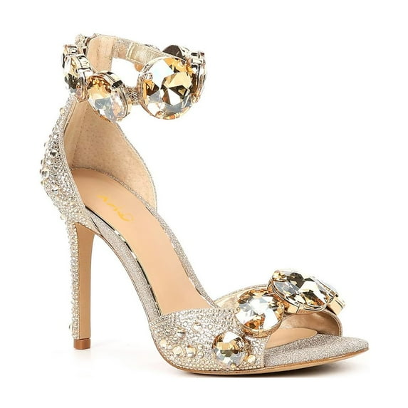 XYD Women Sparkly Diamond Open Round Toe Sandals Back Zipper Stiletto High Heels Blinging Prom Wedding Shoes Size 12 Gold