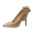 thumbnail image 1 of XYD Women Sparkly Glitter Rhinestone Pointy Close Toe Pumps Slip On Stiletto Evening High Heel Side Bow Dress Shoes Size 14 Gold, 1 of 4