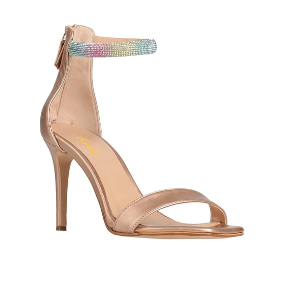 XYD Women Sparkly Rhinestone Ankle Strap Sandals Open Toe Back Zipper Stiletto High Heels Fashion Dressy Evening Shoes Size 7 Rose Gold