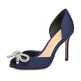 thumbnail image 1 of XYD Women Sparkly Rhinestones Bowknot Peep Toe Sandals D'Orsay Stiletto High Heel Pumps Slip On Party Dressy Shoes Size 7 Navy, 1 of 4