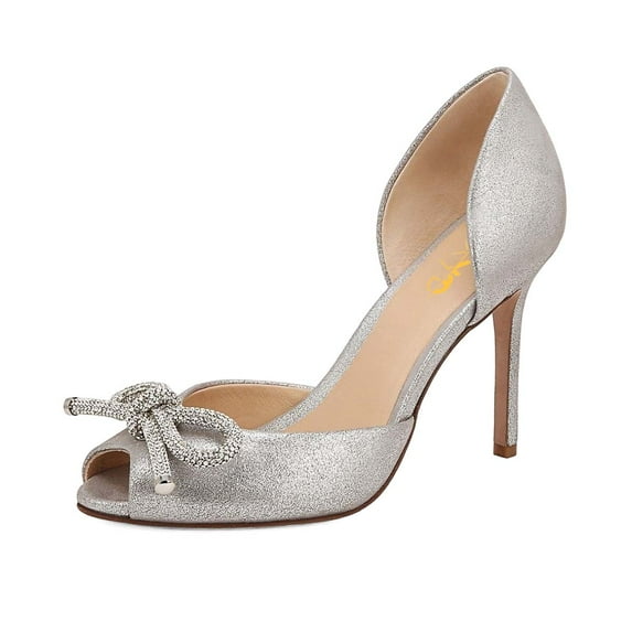 XYD Women Sparkly Rhinestones Bowknot Peep Toe Sandals D'Orsay Stiletto High Heel Pumps Slip On Party Dressy Shoes Size 9.5 Silver