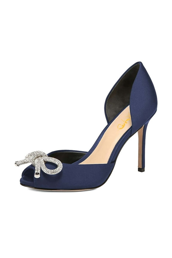 Women Sparkly Rhinestones Bowknot Peep Toe Sandals D'Orsay Stiletto High Heel Pumps Slip On Party Dressy Shoes Size 9 Navy