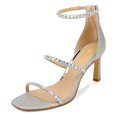 thumbnail image 1 of XYD Women Square Open Toe Mid Thin Heels Rhinestone Studded Ankle Strap Sandals Dress Party Zipper Shoes Size 15.5 Silver, 1 of 4