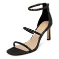 thumbnail image 1 of XYD Women Square Open Toe Mid Thin Heels Rhinestone Studded Ankle Strap Sandals Dress Party Zipper Shoes Size 8.5 Black, 1 of 4