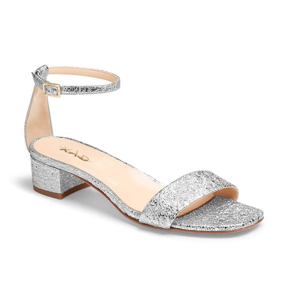 XYD Women Square Open Toe Sandals Block Chunky Low Heels Buckled Slender Ankle Strap Casual Events Shoes Size 10 Silver