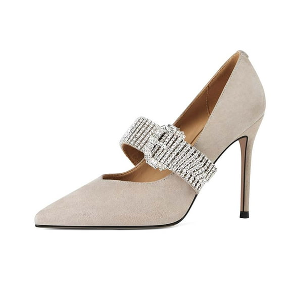 XYD Women Stiletto Heel Pumps Rhinestone Strap Close Pointed Toe Mary Jane Dress Party Shoes Size 6 Gray