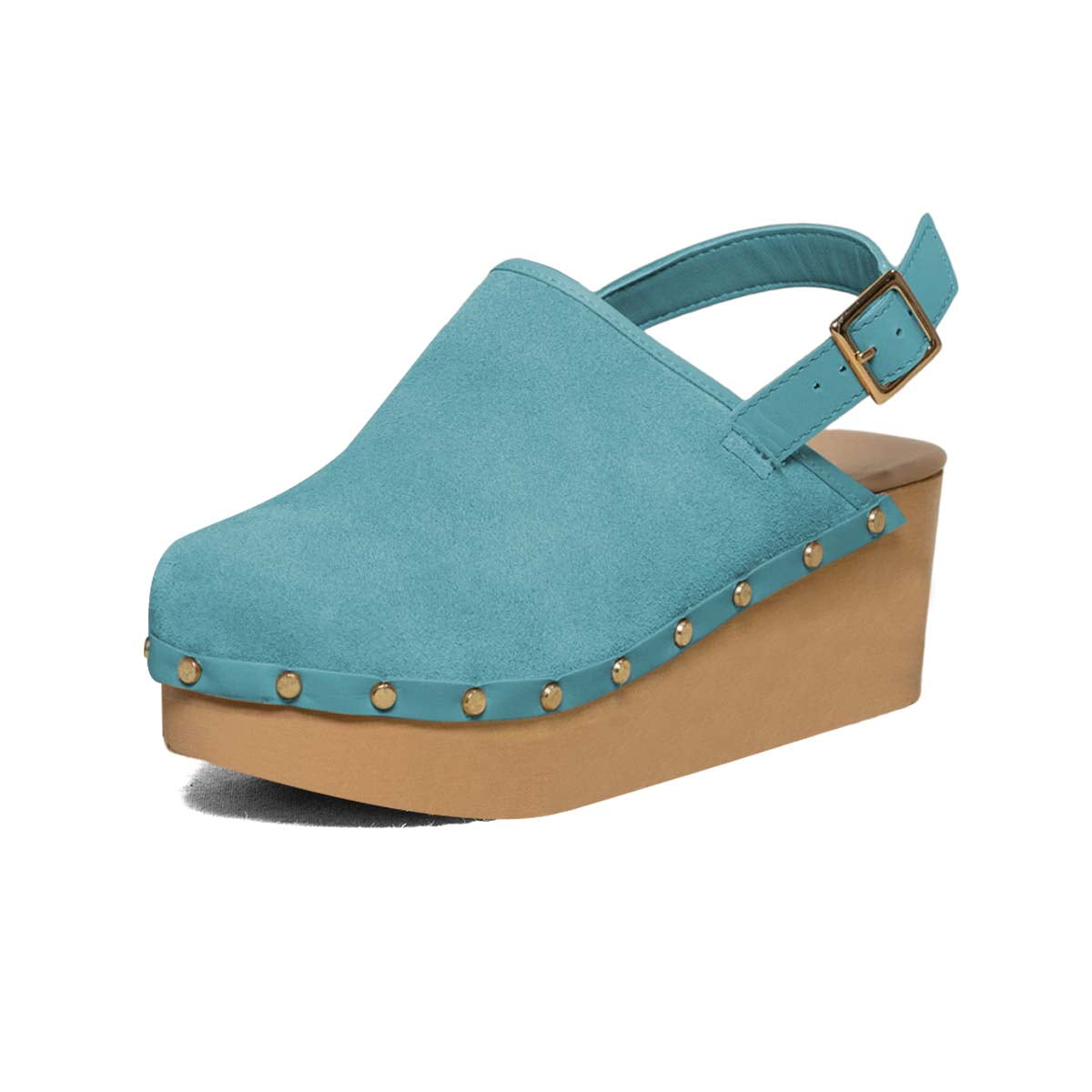 XYD Women Studded Round Closed Toe Slingback Buckle Sandals