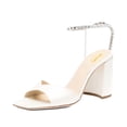 thumbnail image 1 of XYD Women Stylish Chunky High Heel Sandals Rhinestones Chain Ankle Strap Square Open Toe Pumps Party Prom Shoes Size 14.5 White, 1 of 6