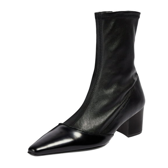 XYD Women Stylish Pointed Closed Toe Ankle Boots Chunky Thick Low Heel Side Zipper Short Booties Office Shoes Size 11 Black