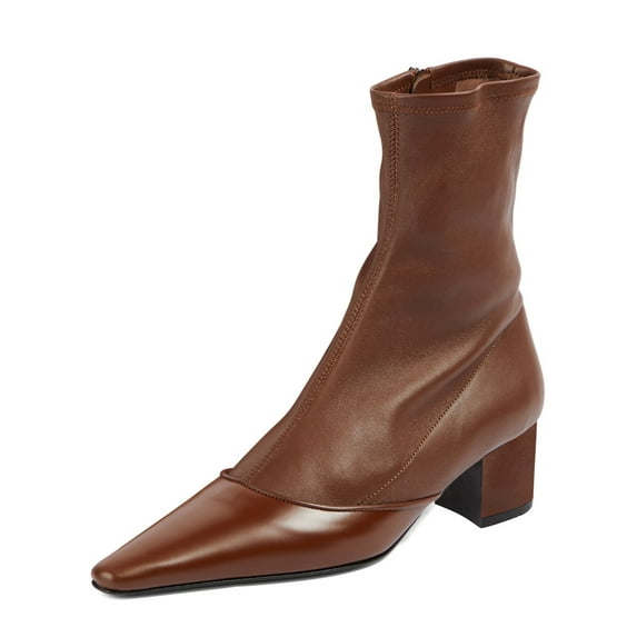 XYD Women Stylish Pointed Closed Toe Ankle Boots Chunky Thick Low Heel Side Zipper Short Booties Office Shoes Size 7 Brown