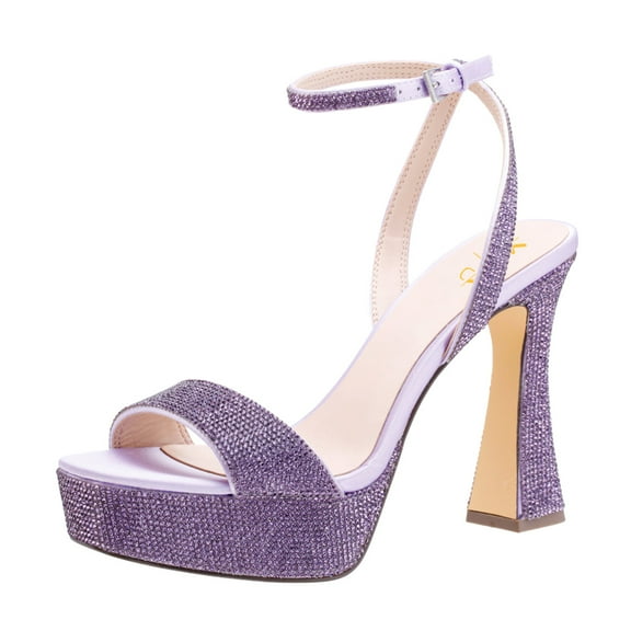 XYD Women Stylish Rhinestone Studs Platform Block High Heel Sandals Square Open Toe Ankle Buckle Strap Bridal Shoes Size 7 Purple