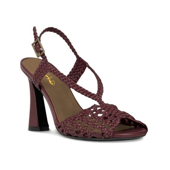 XYD Women Stylish Round Open Toe Block Heel Braided Sandals Ankle Strap Slingback Chic Night-out Party Shoes Size 6.5 Deep Burgundy