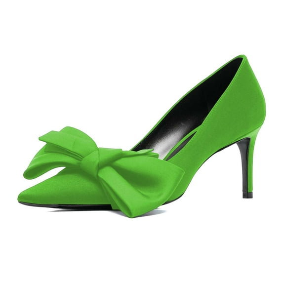 XYD Women Stylish Bowknot Pointy Toe Pumps Stiletto High Heels Slip On Fashion Bridal Dress Shoes Size 5 Green