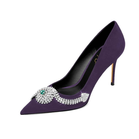 XYD Women Stylish Snake Rhinestones Pointy Close Toe Pumps Stiletto Thin High Heel Slip On Ladies Evening Shoes Size 7 Purple