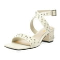 thumbnail image 1 of XYD Women Summer Crossover Buckled Ankle Strap Block Mid Heel Sandals Studs Square Open Toe Pumps Fashion Shoes Size 10 White, 1 of 4