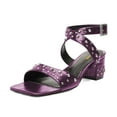 thumbnail image 1 of XYD Women Summer Crossover Buckled Ankle Strap Block Mid Heel Sandals Studs Square Open Toe Pumps Fashion Shoes Size 7 Purple, 1 of 4