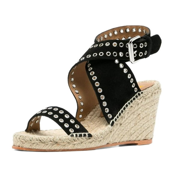 XYD Women Summer Open Toe Ankle Strap Eyelets Espadrilles Sandals Crossover Straps Wedge Heel Casual Dress Shoes Size 4.5 Black