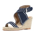 thumbnail image 1 of XYD Women Summer Open Toe Ankle Strap Eyelets Espadrilles Sandals Crossover Straps Wedge Heel Casual Dress Shoes Size 9.5 Blue, 1 of 4
